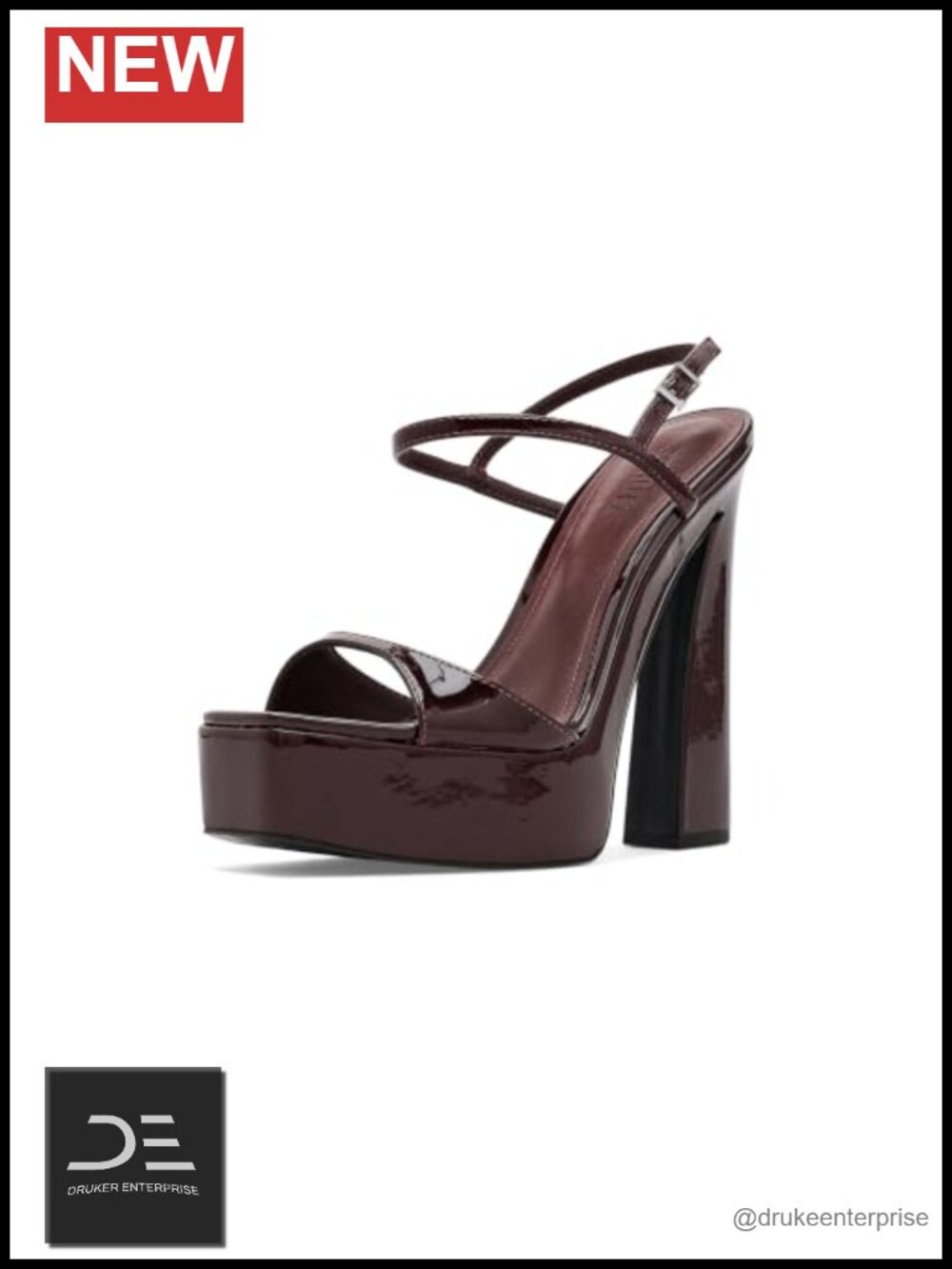 Patent Leather Platform Heeled Sandals Slingback Buckle